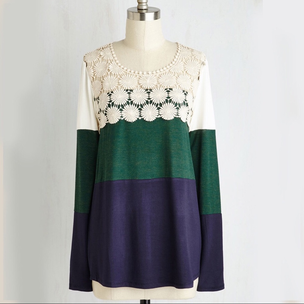 Modcloth Lace Crotchet Knit Colorblock Tunic